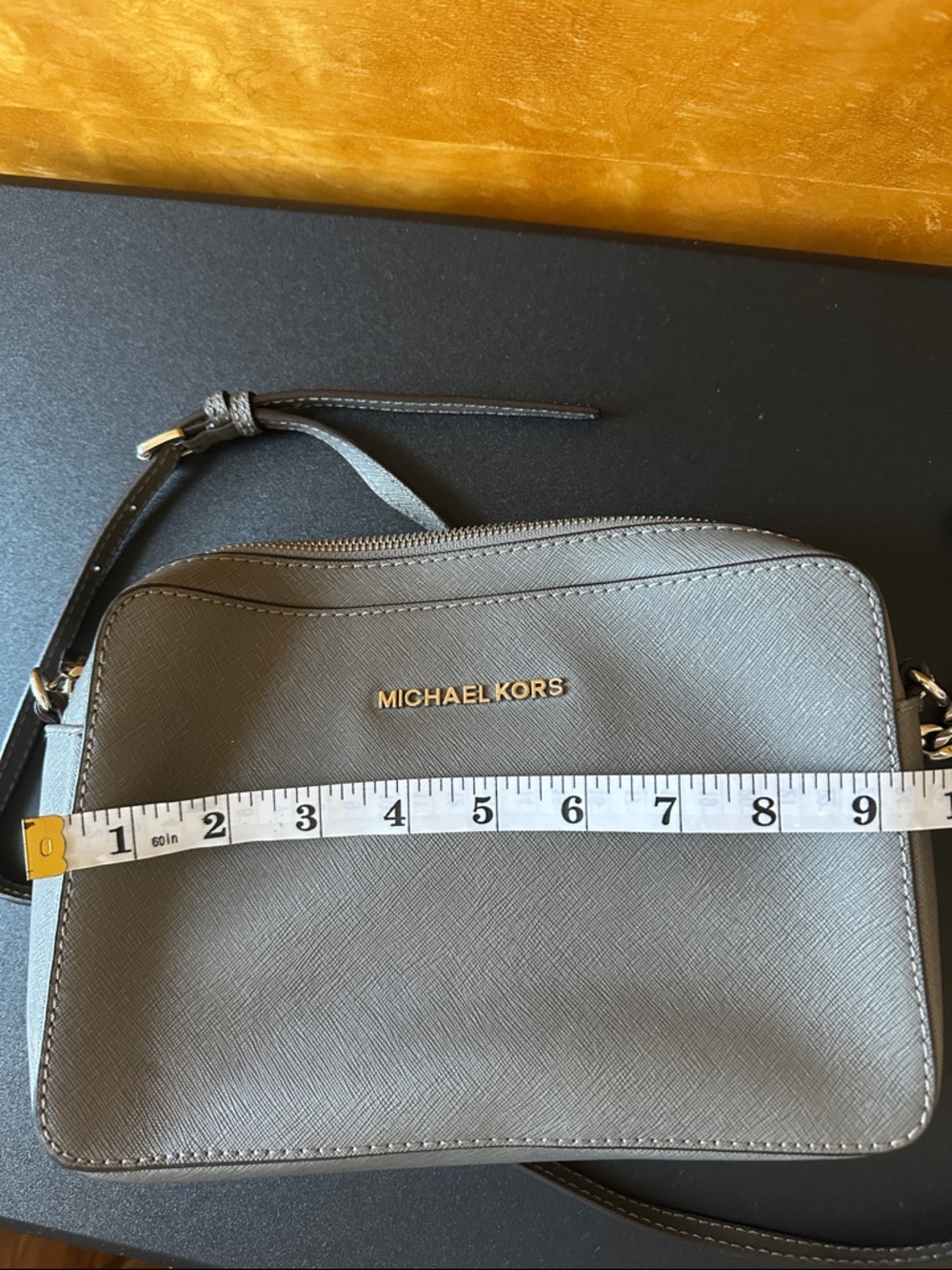 Michael Kors Gray Saffiano Leather Crossbody with Gold Logo - Picture 2 of 5